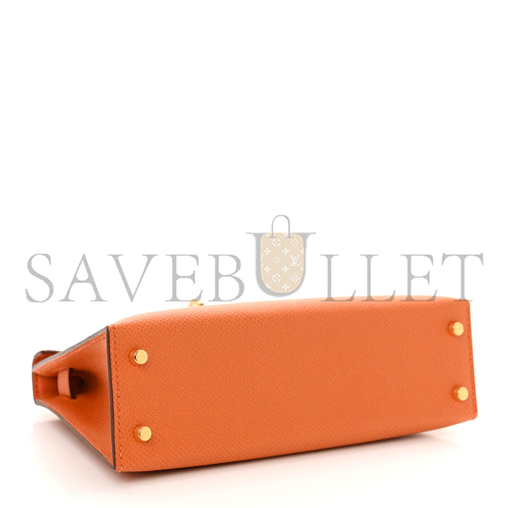 HERMÈS MASTER MINI KELLY II EPSOM LEATHER ORANGE GOLD BUCKLE (19*12*5.5cm) 